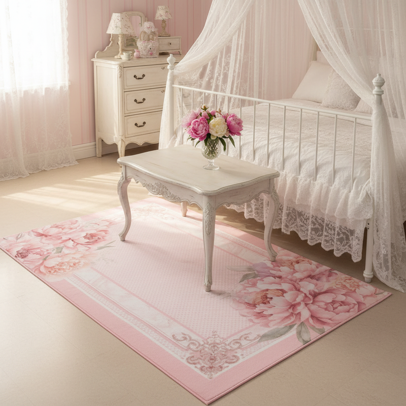 NUVOLE DI STOFFA Tappeto in Cotone con Peonie "FIORIRÀ"