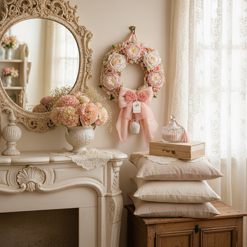 Ghirlanda shabby chic con fiori artificiali di alta qualità, D 43 x H 70 cm
Fiori di Lena
Ambientazione arredo casa, decorazione parete o porta