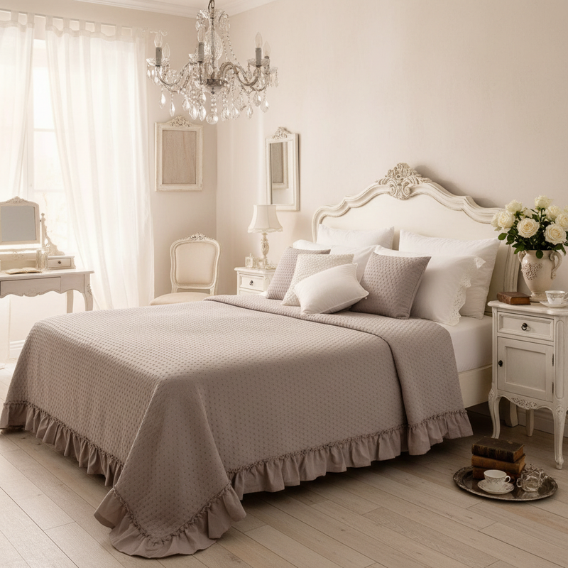 BLANC MARICLÒ Trapunta Matrimoniale con Gala "GALA ACQUARELLO" Naturale