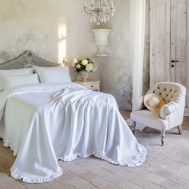 BLANC MARICLÒ Trapunta Matrimoniale con Gala "GALA ACQUARELLO" Bianco