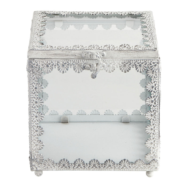 MATHILDE M. Scatola Quadrata Bianca in Metallo e Vetro Grande