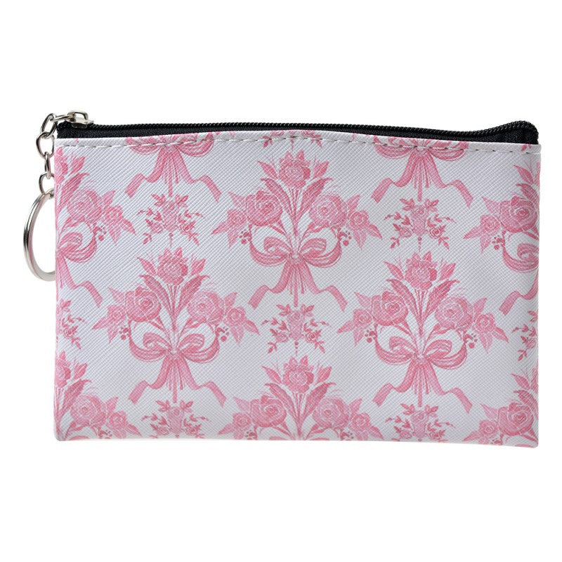 CLAYRE & EEF Pochette Bianca con Rose e Fiocchi Rosa Plastificata