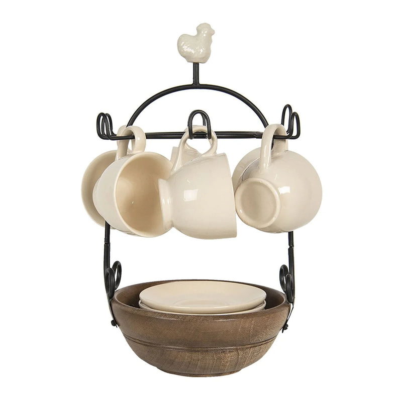 CLAYRE & EEF Servizio 6 Tazze con Piattino e Supporto in Legno