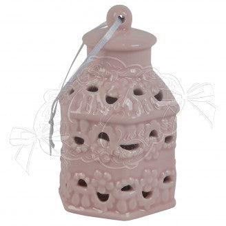 COCCOLE DI CASA Lanternina Con Led In Ceramica Malva 6.9x6x11 Cm-Linea FLower
