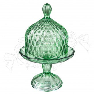COCCOLE DI CASA Alzatina in Vetro Verde Salvia Con Cloche "Pearl"