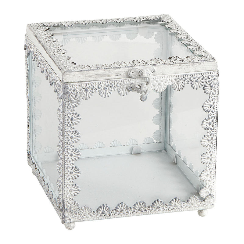 MATHILDE M. Scatola Quadrata Bianca in Metallo e Vetro Grande