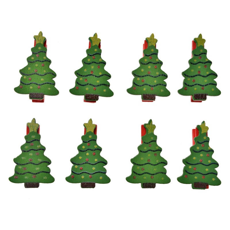 CLAYRE & EEF Set 8 Molletta Albero di Natale in Legno