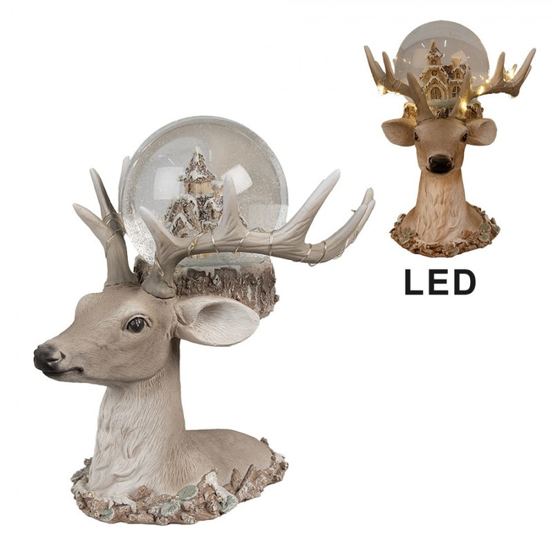 CLAYRE & EEF Palla di Neve con Cervo Grande e Casa all'Interno