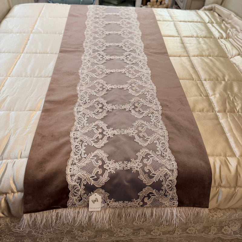 FIORI DI LENA Scaldotto in Velluto Terra con Pizzo e Piume