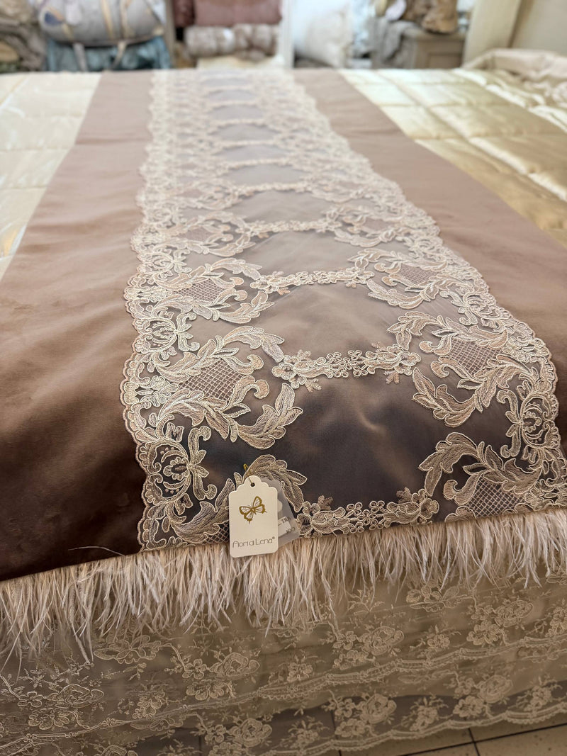 FIORI DI LENA Scaldotto in Velluto Terra con Pizzo e Piume