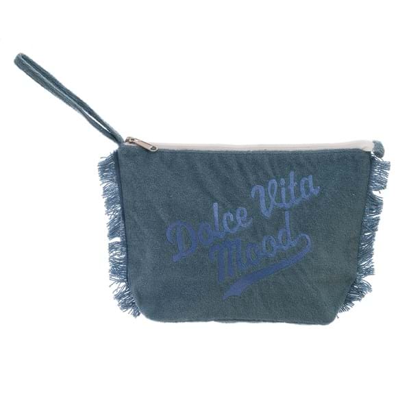 BLANC MARICLÒ Pochette in Cotone con Scritta "DOLCE VITA MOOD" Azzurro
