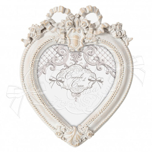 PHOTO FRAME HEART WITH BOW WHITE 11X11