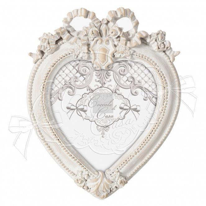 Portafoto Cuore Con Fiocchetto Bianco Anticato COCCOLE DI CASA
