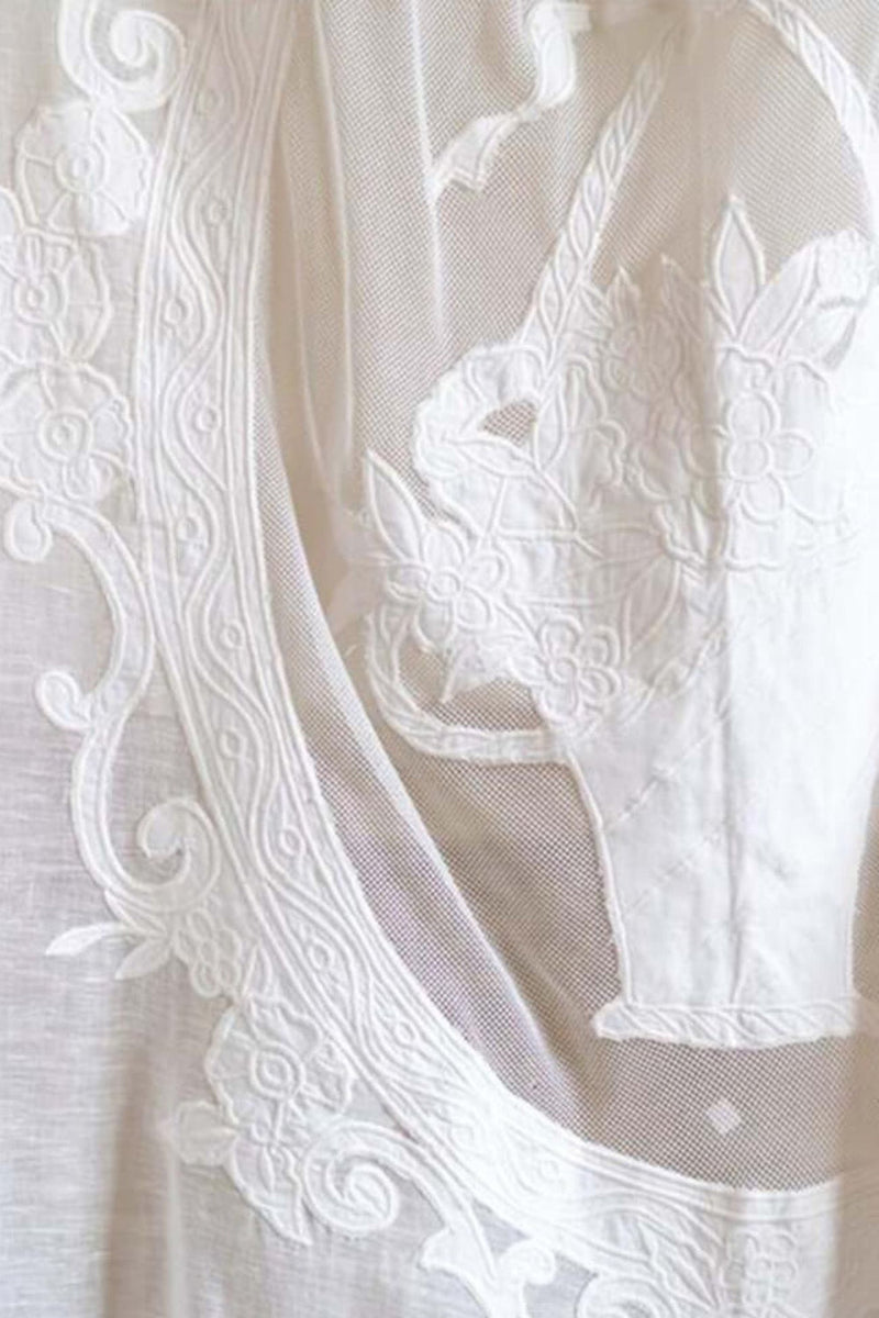 BLANC MARICLÒ Tenda in Lino Ricamata "DENTELLE"