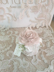Pouf decorativo in lino verde salvia con applicazioni in pizzo e Capodimonte
FIORI DI LENA
ambientazione shabby chic