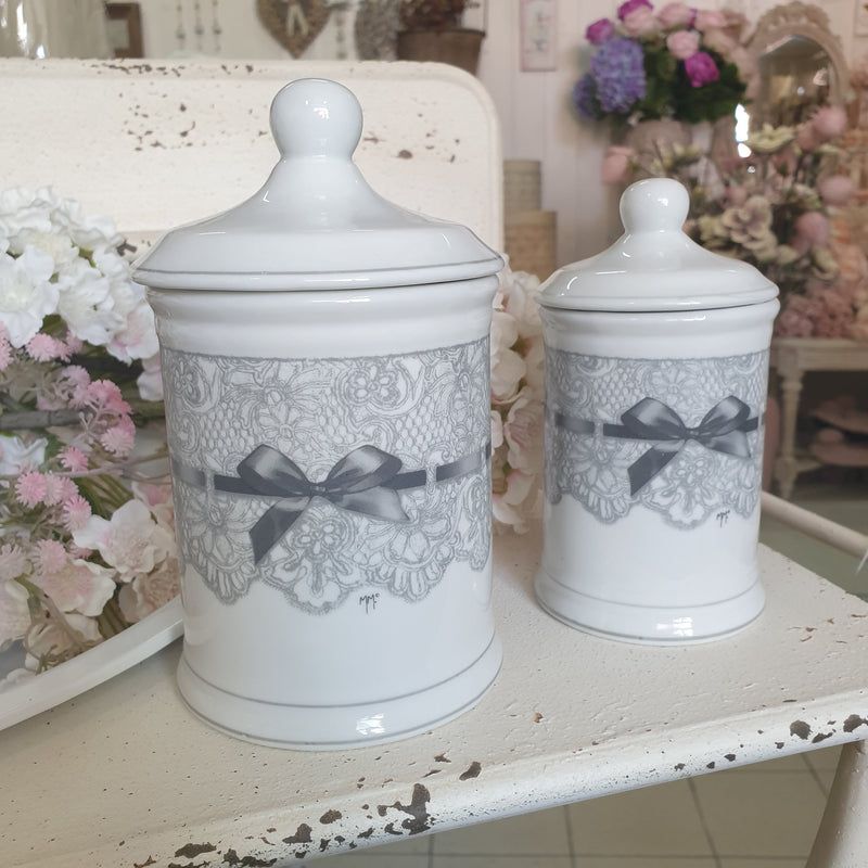 MATHILDE M. Set 2 Barattoli in Ceramica "DENTELLE"