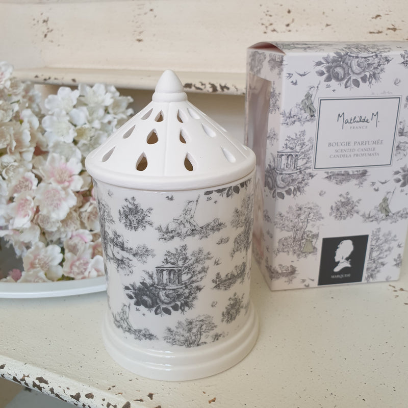MATHILDE M. Candela in Barattolo Ceramica Fantasia Toile de Jouy "MARQUISE"