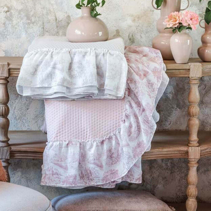 BLANC MARICLÒ Trapunta Matrimoniale Rosa Toile de Jouy con Gala