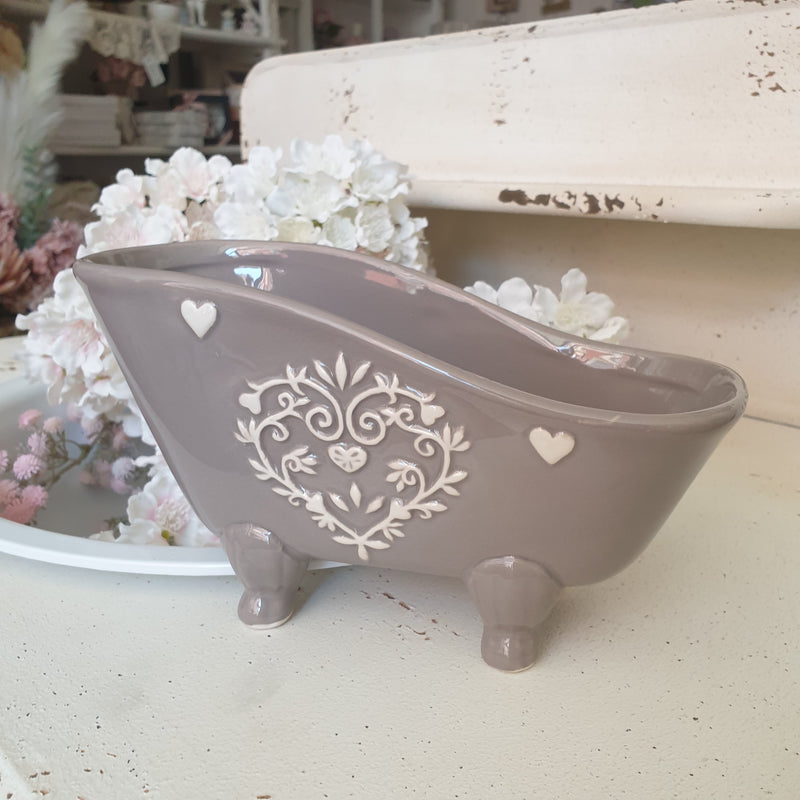 Accessorio bagno porta oggetti con cuori femminile e romantico per vasca da bagno