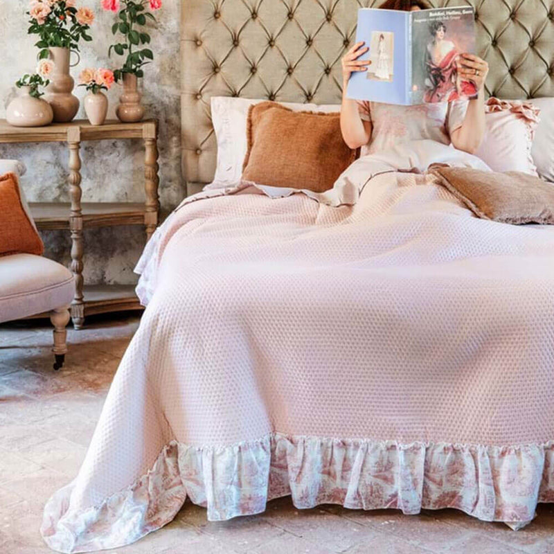 BLANC MARICLÒ Trapunta Matrimoniale Rosa Toile de Jouy con Gala