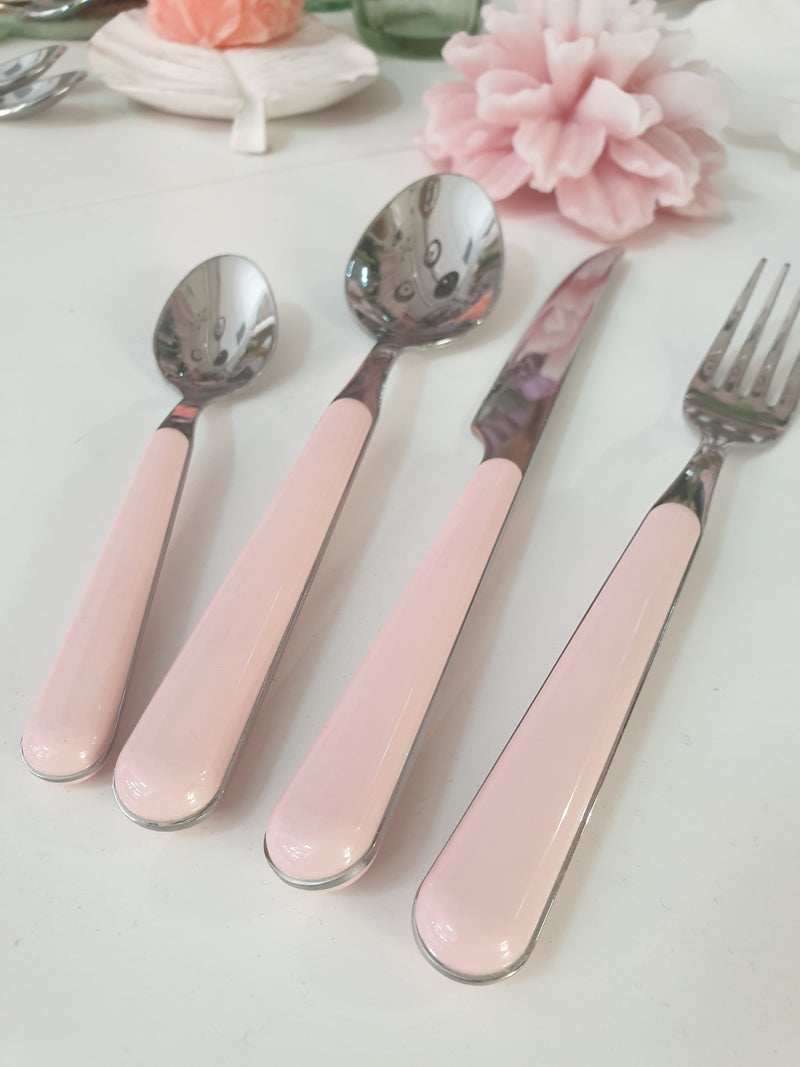 NEVA POSATERIA Set 24 Posate Rosa Tinta Unita Shabby Chic