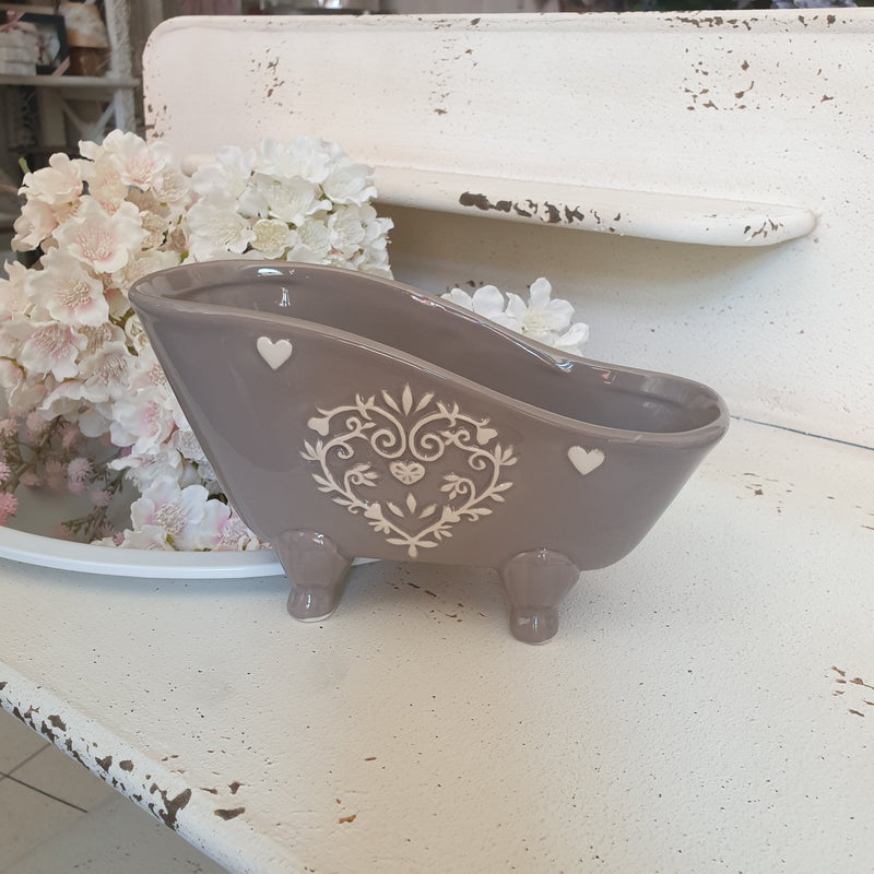 Porta oggetti vasca da bagno con cuori decorativi stile shabby chic romantico Sweet Home