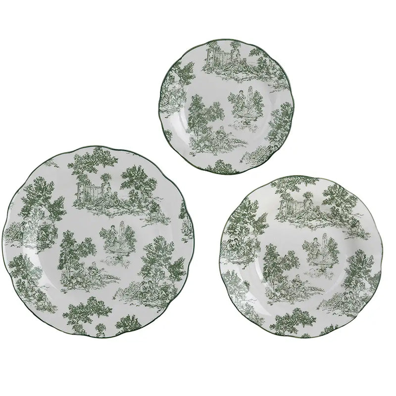 BLANC MARICLÒ Servizio Piatti 18 Pezzi Toile de Jouy Verde "Affinità Elettive"