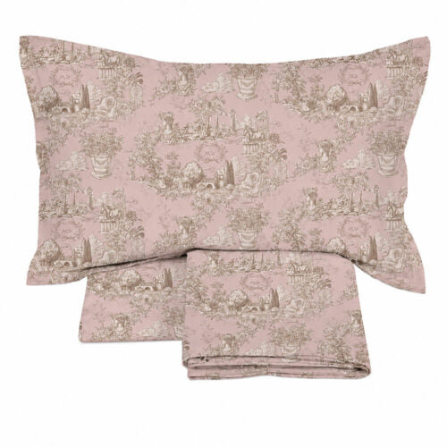 BLANC MARICLÒ Completo Lenzuola Matrimoniale Fantasia Toile de Jouy "LE Toile Du Borgo"