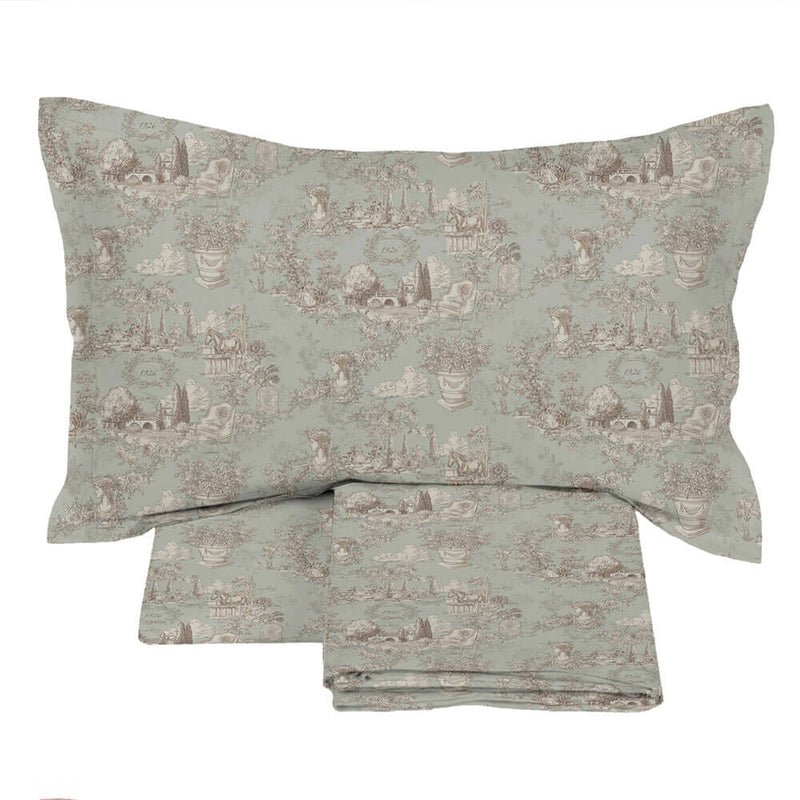 BLANC MARICLÒ Completo Lenzuola Matrimoniale Fantasia Toile de Jouy "LE Toile Du Borgo"