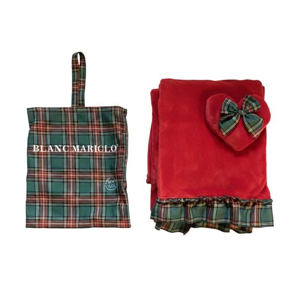 BLANC MARICLÒ Plaid in Pile Rosso con Gala Tartan e Cuore