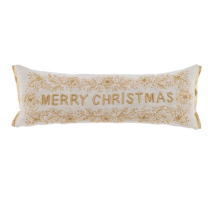 BLANC MARICLÒ Cuscino Natalizio Avorio con Perline "Merry Christmas"