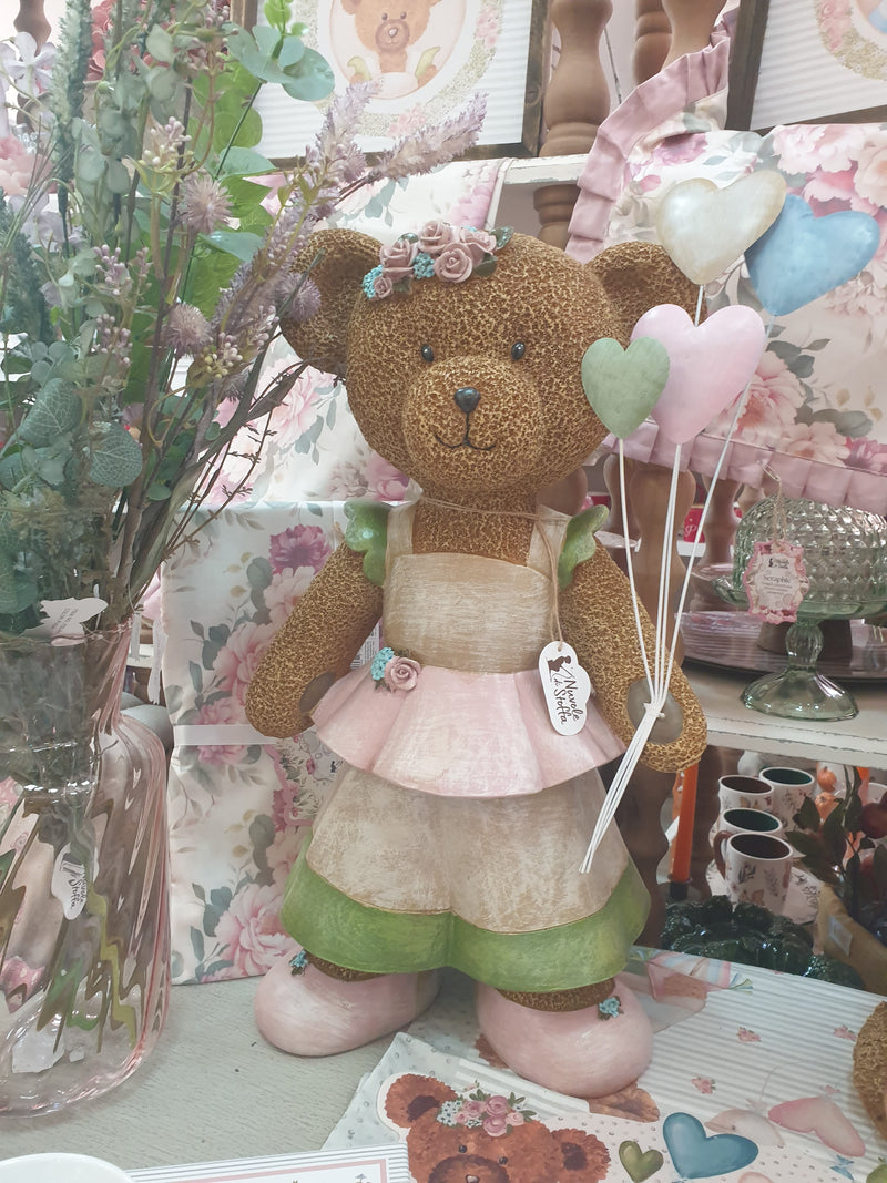 NUVOLE DI STOFFA Orsa con Cuori "SWEET BEAR" Resina