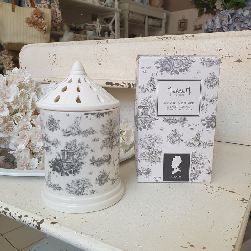MATHILDE M. Candela in Barattolo Ceramica Fantasia Toile de Jouy "MARQUISE"