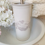 Dettaglio porta scopino ceramica shabby chic collezione Paris arredamento bagno elegante