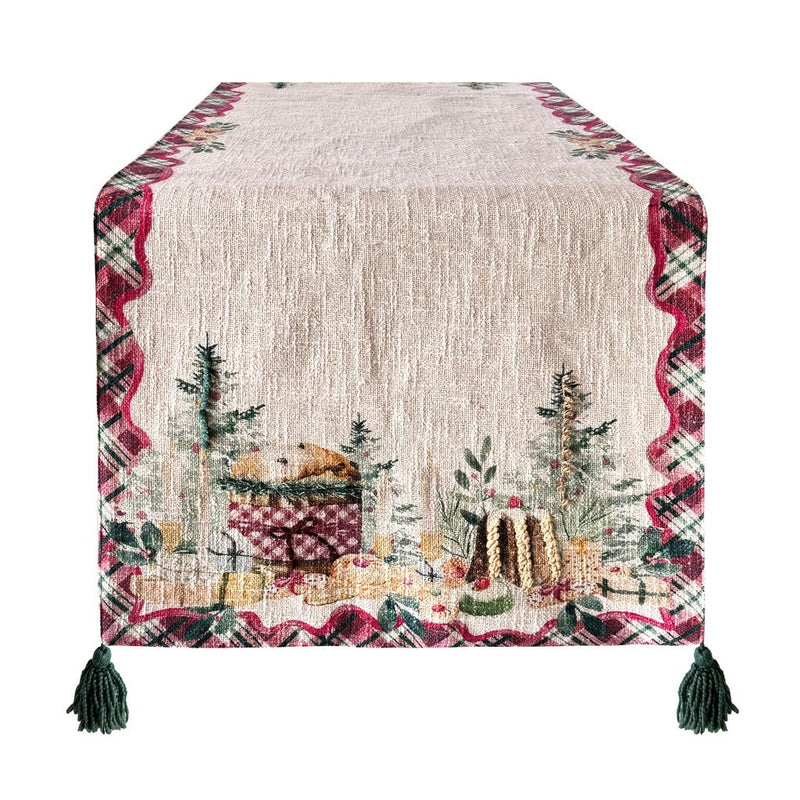 BLANC MARICLÒ Runner Natalizio Ricamato con Nappe " LA PATISSERIE "