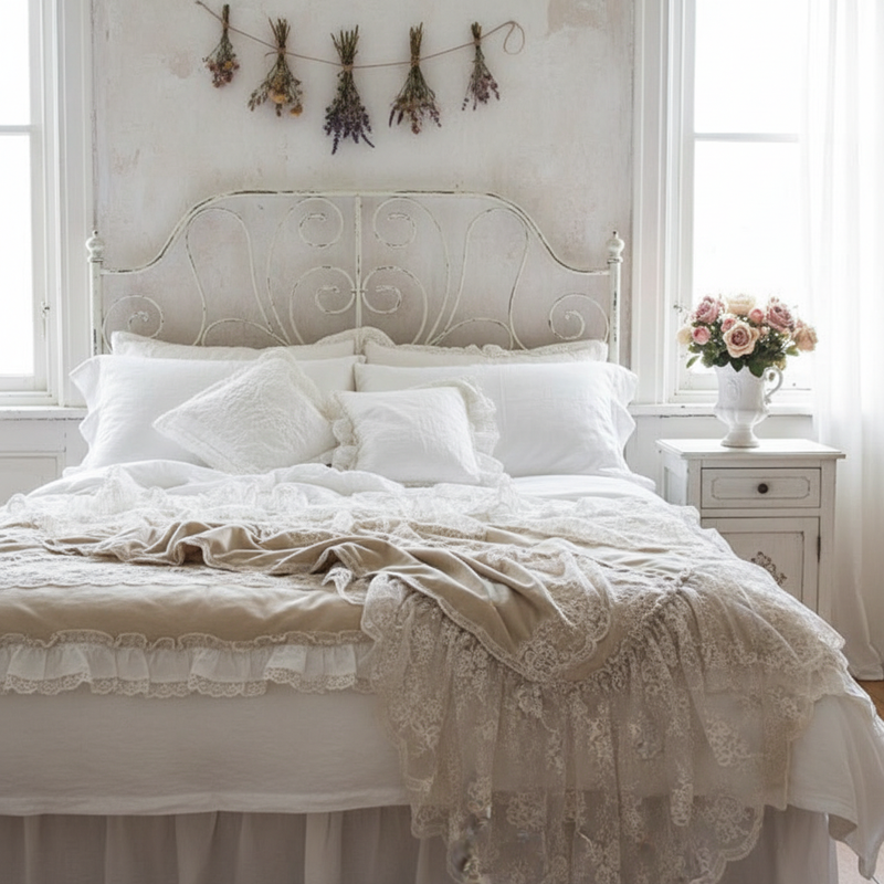 Scaldotto velluto nocciola camera shabby chic