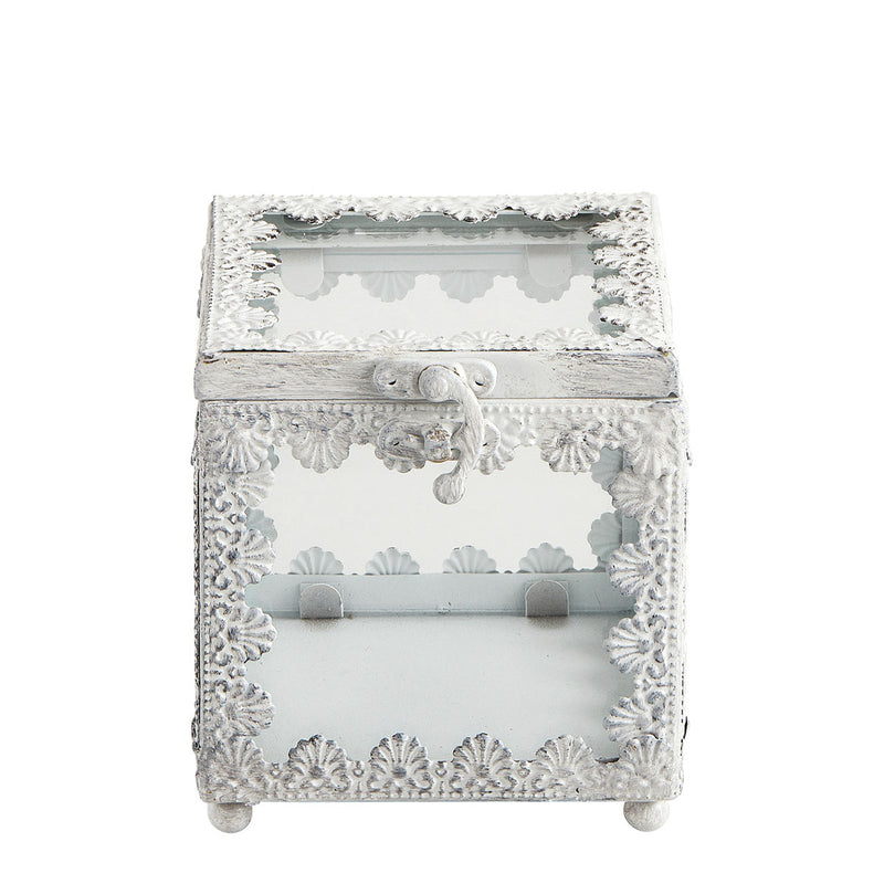 MATHILDE M. Scatola Quadrata Bianca in Metallo e Vetro Piccola