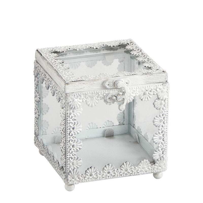 MATHILDE M. Scatola Quadrata Bianca in Metallo e Vetro Piccola