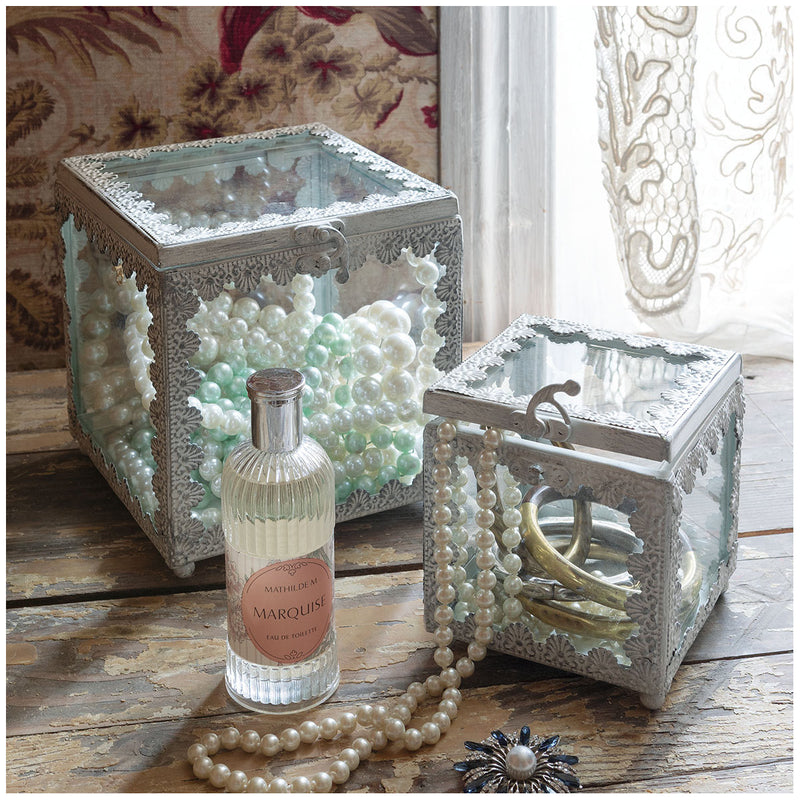 MATHILDE M. Scatola Quadrata Bianca in Metallo e Vetro Grande