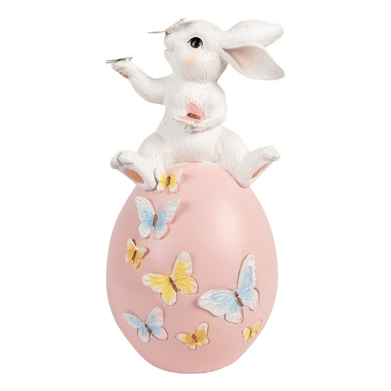CLAYRE & EEF Uovo Rosa con Coniglietto e Farfalle in Resina