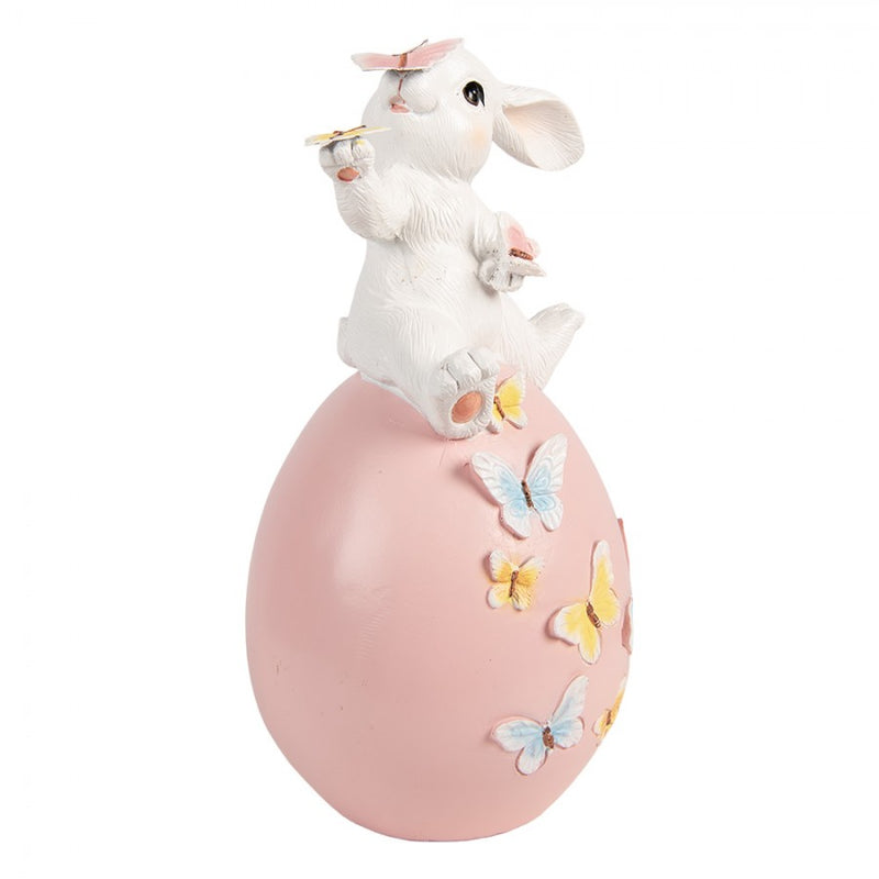 CLAYRE & EEF Uovo Rosa con Coniglietto e Farfalle in Resina