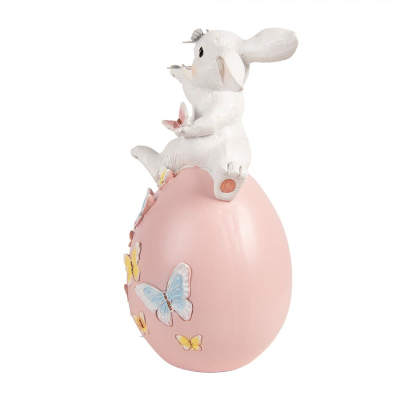 CLAYRE & EEF Uovo Rosa con Coniglietto e Farfalle in Resina