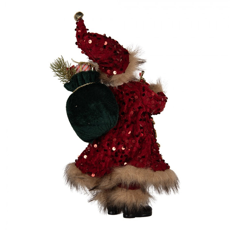 CLAYRE & EEF Babbo Natale con Pelliccia Trombetta e Vestito Bordeaux