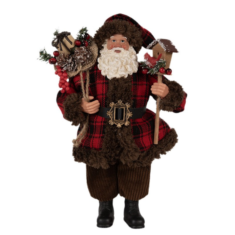 CLAYRE & EEF Babbo Natale con Cappotto tartan e Pelliccia Marrone