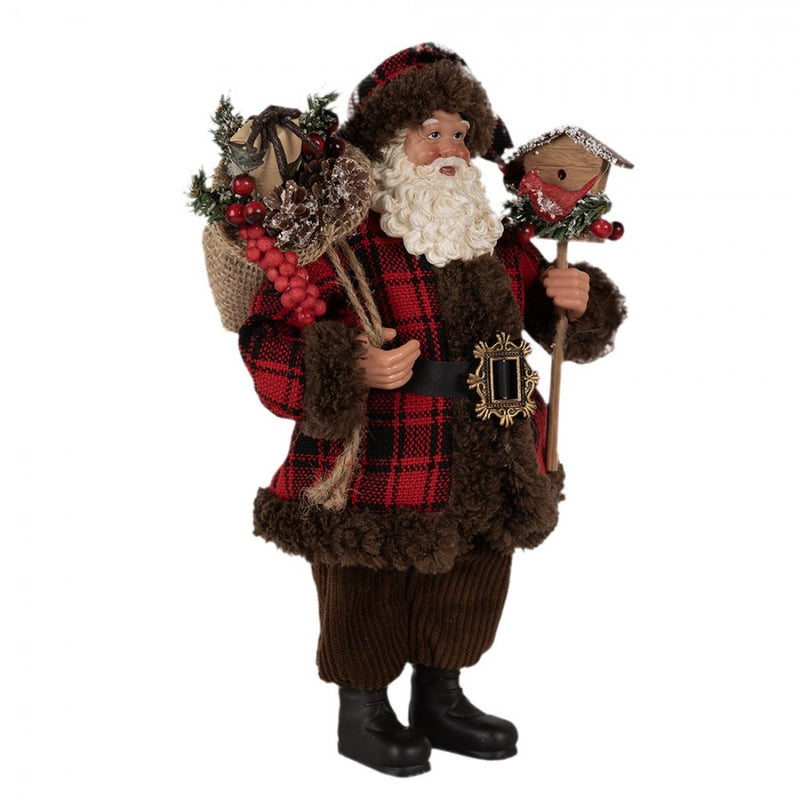 CLAYRE & EEF Babbo Natale con Cappotto tartan e Pelliccia Marrone