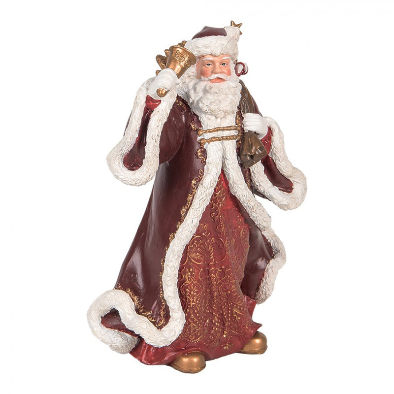CLAYRE & EEF Babbo Natale con Abito Bordeaux e Campana in Resina