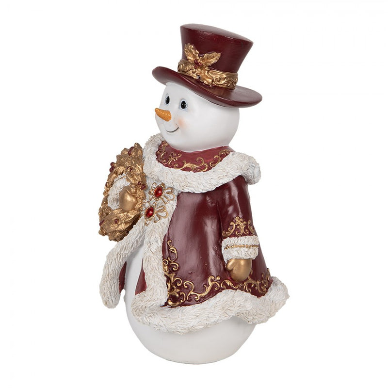 CLAYRE & EEF Pupazzo di Neve con Cappotto e Cilindro in Resina Rosso