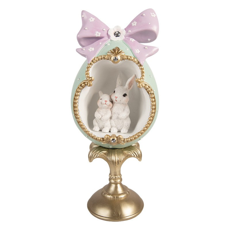CLAYRE & EEF Uovo su Alzatina con Coniglietti e Fiocco in Resina