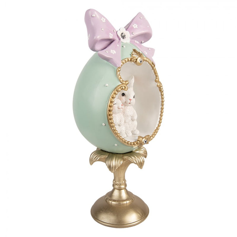 CLAYRE & EEF Uovo su Alzatina con Coniglietti e Fiocco in Resina