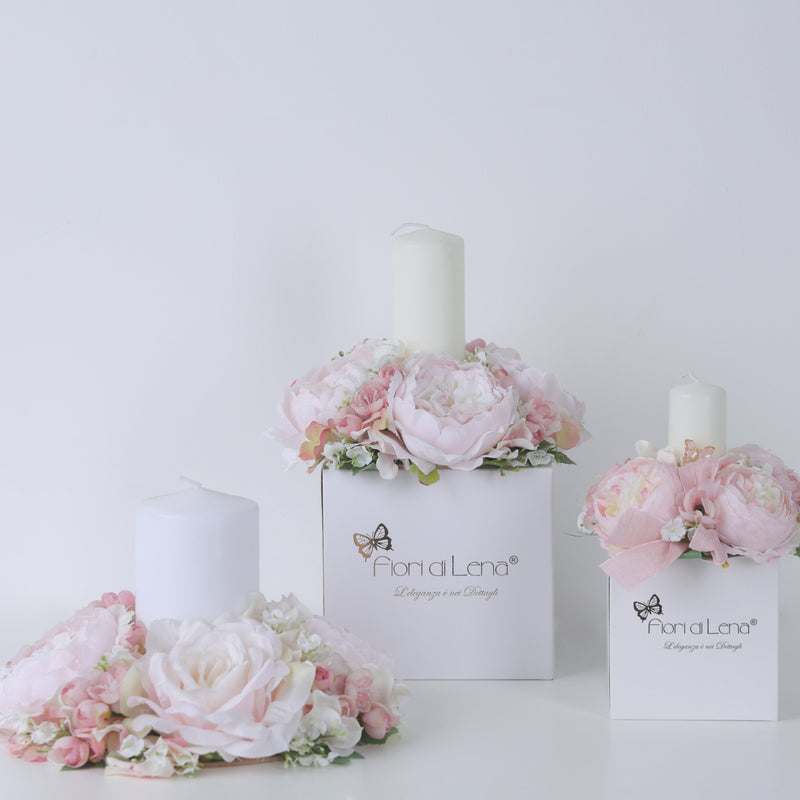 FIORI DI LENA Candela Centrotavola con Peonie Rose e Ortensie